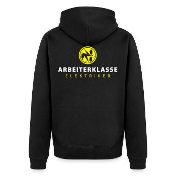 Arbeiterklasse Elektriker mit Zunftzeichen - Unisex Premium Bio Zip Hoodie - Schwarz - Hinten - Nico (187cm)
