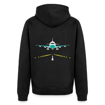 Flugzeug. - Unisex Premium Bio Zip Hoodie - Schwarz - Hinten - Nico (187cm)