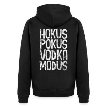 Hokus Pokus Vodka Modus - Unisex Premium Bio Zip Hoodie - Schwarz - Hinten - Nico (187cm)