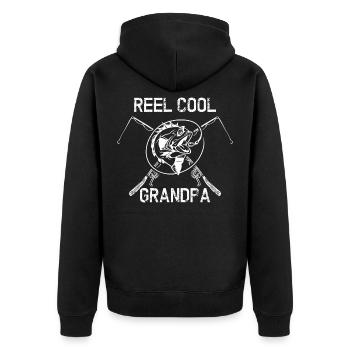 Reel Cool Grandpa - Unisex Premium Organic Zip Hoodie - black - Back - Nico (187cm)
