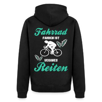 Fahrradfahren veganes Reiten Fahrrad Vintage Sport - Unisex Premium Bio Zip Hoodie - Schwarz - Hinten - Nico (187cm)