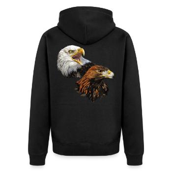 Amerikanischer Pigargo und Steinadler - Unisex Premium Bio Zip Hoodie - Schwarz - Hinten - Nico (187cm)