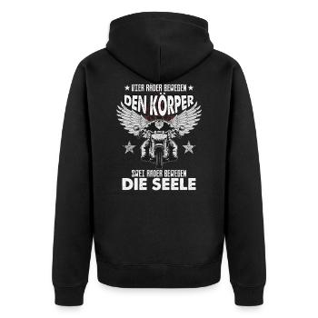 Biker Motiv T Shirt 064 - Unisex Premium Bio Zip Hoodie - Schwarz - Hinten - Nico (187cm)