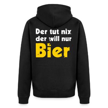 Der tut nix der will nur Bier - Unisex Premium Bio Zip Hoodie - Schwarz - Hinten - Nico (187cm)
