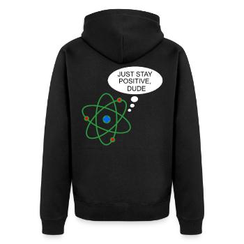 Proton Lustig Wissenschaft Chemie Physik Nerd - Unisex Premium Bio Zip Hoodie - Schwarz - Hinten - Nico (187cm)