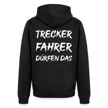 Trecker fahrer dürfen das - Unisex Premium Bio Zip Hoodie - Schwarz - Hinten - Nico (187cm)