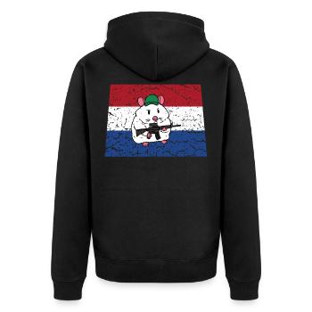 Hamster Soldat Niederlande Militär Gewehr Schütze - Unisex Premium Bio Zip Hoodie - Schwarz - Hinten - Nico (187cm)
