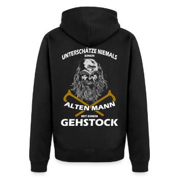 Alter Mann mit Gehstock witziger Spruch Geschenk - Unisex Premium Bio Zip Hoodie - Schwarz - Hinten - Nico (187cm)