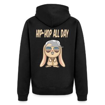 Cool bunny rabbit hip hop rap flex urban idea - Unisex Premium Organic Zip Hoodie - black - Back - Nico (187cm)