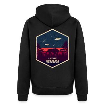 Mars Tiger Alien Pluto Planet UFO Weltraum Space - Unisex Premium Bio Zip Hoodie - Schwarz - Hinten - Nico (187cm)