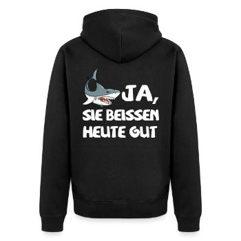 Haifisch Lustig Angeln Angler Fisch Sport Hobby - Unisex Premium Bio Zip Hoodie - Schwarz - Hinten - Nico (187cm)