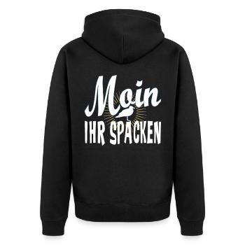 Norddeutsch Möwe - Moin ihr Spacken Oder was? - Unisex Premium Bio Zip Hoodie - Schwarz - Hinten - Nico (187cm)
