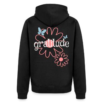 Motivatierende Sprüche Schöner Spruch Dankbarkeit - Unisex Premium Bio Zip Hoodie - Schwarz - Hinten - Nico (187cm)