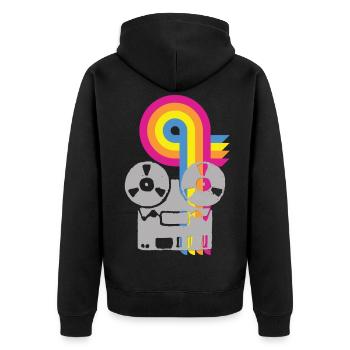 Tonband Rekorder - Reel to Reel - Unisex Premium Bio Zip Hoodie - Schwarz - Hinten - Nico (187cm)