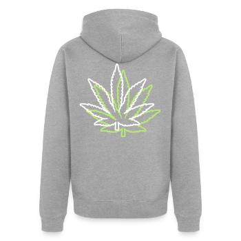 kush weed cannabis blatt symbol hanf - Unisex Premium Bio Zip Hoodie - Grau meliert - Hinten - Nico (187cm)