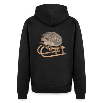 cooler Igel beim Schlittenfahren | Winter Geschenk - Unisex Premium Bio Zip Hoodie - Schwarz - Hinten - Nico (187cm)