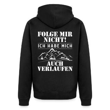 Lustiger Wander Spruch Damen Geschenk Berg Wandern - Unisex Premium Bio Zip Hoodie - Schwarz - Hinten - Nico (187cm)