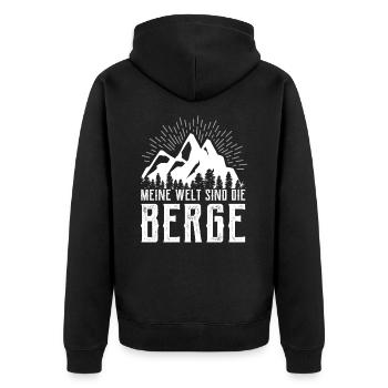 Lustiger Wander Spruch Damen Geschenk Berg Wandern - Unisex Premium Bio Zip Hoodie - Schwarz - Hinten - Nico (187cm)