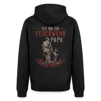 Ich bin Feuerwehr Papa, Geschenkidee, Feuerwehr - Unisex Premium Bio Zip Hoodie - Schwarz - Hinten - Nico (187cm)