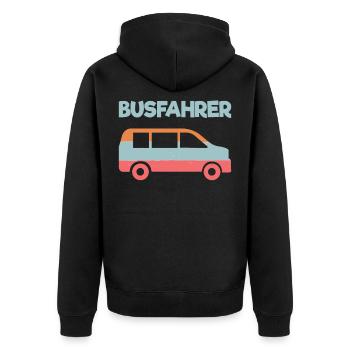 Van - Transporter - Vintage - Camper - Unisex Premium Bio Zip Hoodie - Schwarz - Hinten - Nico (187cm)