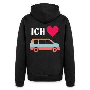 Van - Bus - Liebe - Transporter - Unisex Premium Bio Zip Hoodie - Schwarz - Hinten - Nico (187cm)