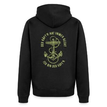 Der Käpt'n hat immer Recht - Ich bin der Käpt'n - Unisex Premium Bio Zip Hoodie - Schwarz - Hinten - Nico (187cm)
