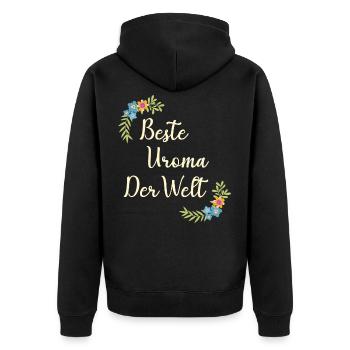 Beste Uroma der ganzen Welt Geschenk floral Uroma - Unisex Premium Bio Zip Hoodie - Schwarz - Hinten - Nico (187cm)