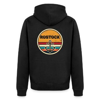 Rostocker Warnemünde Rostock Anker Ostsee - Unisex Premium Bio Zip Hoodie - Schwarz - Hinten - Nico (187cm)