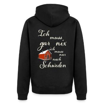 Ich muss gar nichts Ich muss nur nach Schweden - Unisex Premium Bio Zip Hoodie - Schwarz - Hinten - Nico (187cm)