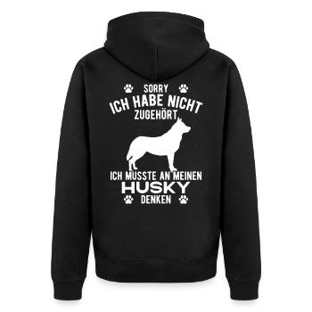 Lustiges Sibirischer Husky Motiv für Husky - Unisex Premium Bio Zip Hoodie - Schwarz - Hinten - Nico (187cm)