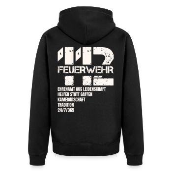 112 Feuerwehr Geschenk - Unisex Premium Bio Zip Hoodie - Schwarz - Hinten - Nico (187cm)