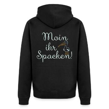 Moin Ihr Spacken Plattdeutsch Geschenkidee - Unisex Premium Bio Zip Hoodie - Schwarz - Hinten - Nico (187cm)
