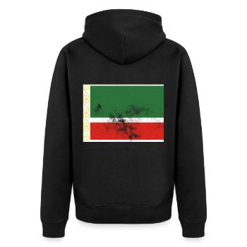 Chechnya Tschetschenische Flagge Vintage Effekt - Unisex Premium Bio Zip Hoodie - Schwarz - Hinten - Nico (187cm)