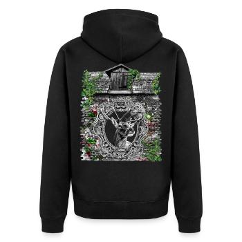 Stadl / Hirsch Design/Geweih/ Jäger/ Tracht/ Wiesn - Unisex Premium Bio Zip Hoodie - Schwarz - Hinten - Nico (187cm)