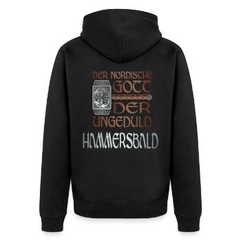 Wikinger Nordische Gott der Ungeduld Hammersbald - Unisex Premium Bio Zip Hoodie - Schwarz - Hinten - Nico (187cm)