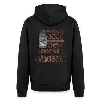 Wikinger Nordische Gott der Ungeduld Hammersbald - Unisex Premium Bio Zip Hoodie - Schwarz - Hinten - Nico (187cm)