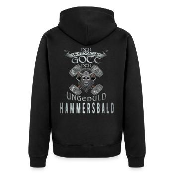 Wikinger Nordische Gott der Ungeduld Hammersbald - Unisex Premium Bio Zip Hoodie - Schwarz - Hinten - Nico (187cm)
