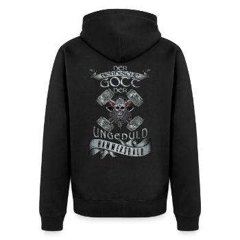 Wikinger Nordische Gott der Ungeduld Hammersbald - Unisex Premium Bio Zip Hoodie - Schwarz - Hinten - Nico (187cm)