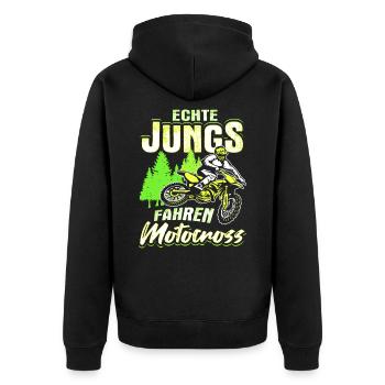 Echte Jungs Fahren Motocross Kinder Biker Geschenk - Unisex Premium Bio Zip Hoodie - Schwarz - Hinten - Nico (187cm)