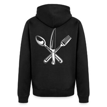 besteck symbol messer gabel löffel kochen - Unisex Premium Bio Zip Hoodie - Schwarz - Hinten - Nico (187cm)
