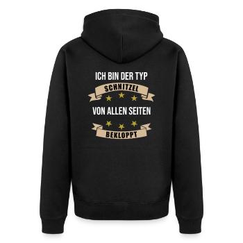 Typ Schnitzel Fleisch Essen Lustiger Spruch - Unisex Premium Bio Zip Hoodie - Schwarz - Hinten - Nico (187cm)