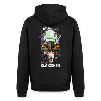 Cooler Vintage Retro Spruch zum Geburtstag 1941 - Unisex Premium Bio Zip Hoodie - Schwarz - Hinten - Nico (187cm)