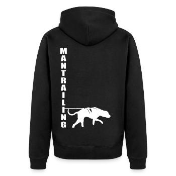 Mantrailing WHITE - Unisex Premium Bio Zip Hoodie - Schwarz - Hinten - Nico (187cm)
