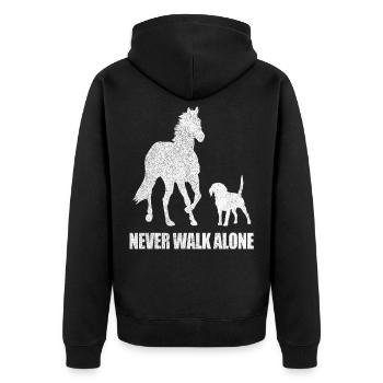Horse and Dog Never Walk Alone Horse Riding Gift - Unisex Premium Bio Zip Hoodie - Schwarz - Hinten - Nico (187cm)