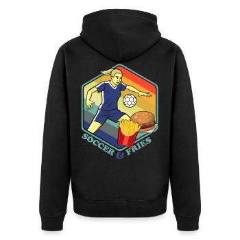 Fussball Fußball Pommes Burger Hamburger Fastfood - Unisex Premium Bio Zip Hoodie - Schwarz - Hinten - Nico (187cm)