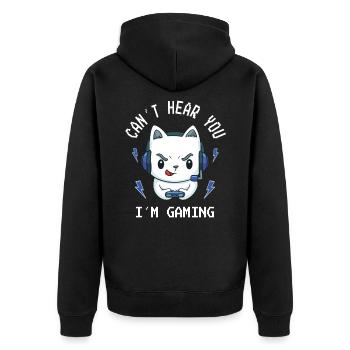 Can't Hear You I'm Gaming Katze Kawaii - Unisex Premium Bio Zip Hoodie - Schwarz - Hinten - Nico (187cm)