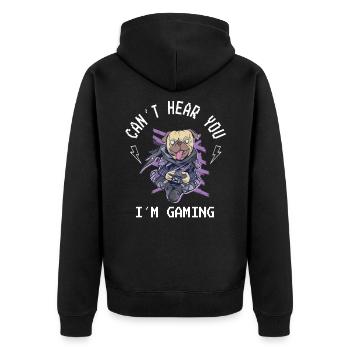Can't Hear You I'm Gaming Mops Kawaii - Unisex Premium Bio Zip Hoodie - Schwarz - Hinten - Nico (187cm)