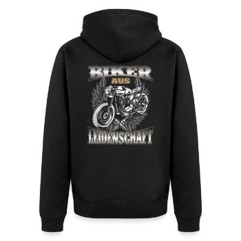 Biker aus Leidenschaft Motorrad Geschenk - Unisex Premium Bio Zip Hoodie - Schwarz - Hinten - Nico (187cm)