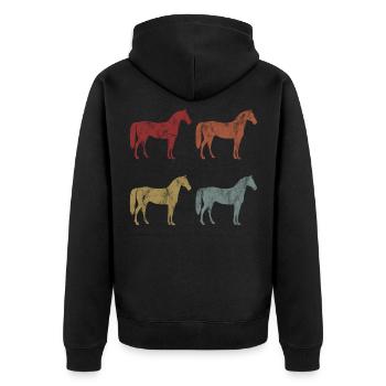 Pony Reiten Retro Reiter Pferd Pferde Reitsport - Unisex Premium Bio Zip Hoodie - Schwarz - Hinten - Nico (187cm)