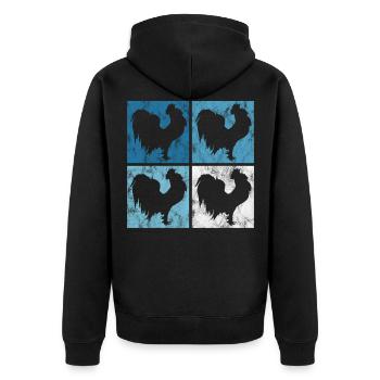 Hahn Retro Hühnerzüchter Hühner Henne Huhn Küken - Unisex Premium Bio Zip Hoodie - Schwarz - Hinten - Nico (187cm)
